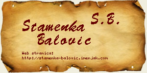 Stamenka Balović vizit kartica